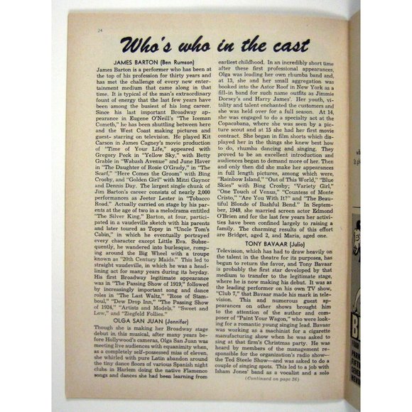 Paint Your Wagon Playbill February 1952 San Juan James Barton Postcard Ticket - Picture 10 of 11